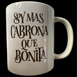 White Ceramic Mug with mas cabrona que bonita text, NEW